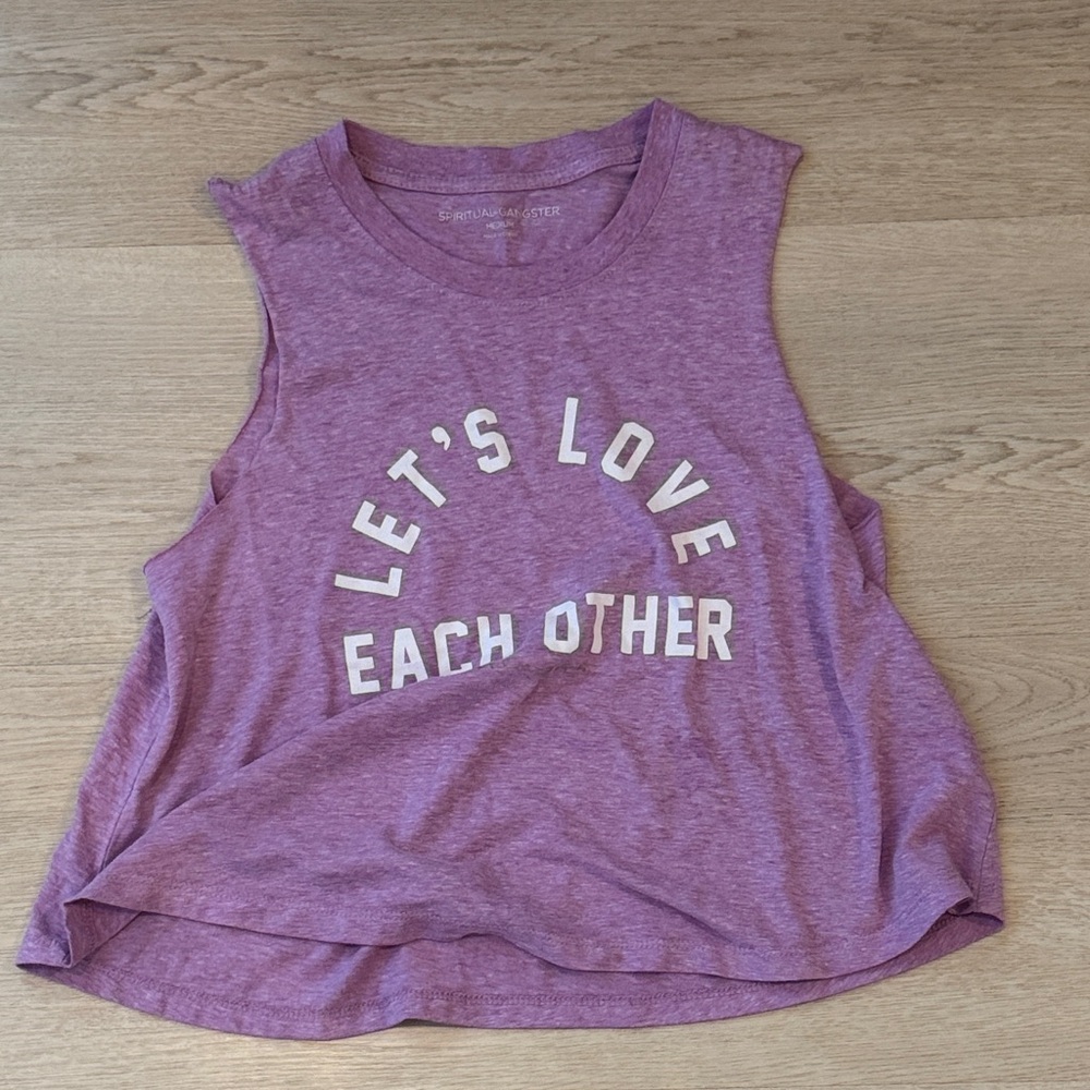 Medium pink spiritual gangster tank “let’s love eachother”